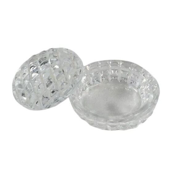 Vintage Art Glass Trinket Pill Box Diamond Quilted Pattern Dresser Vanity Decor - Picture 1 of 7